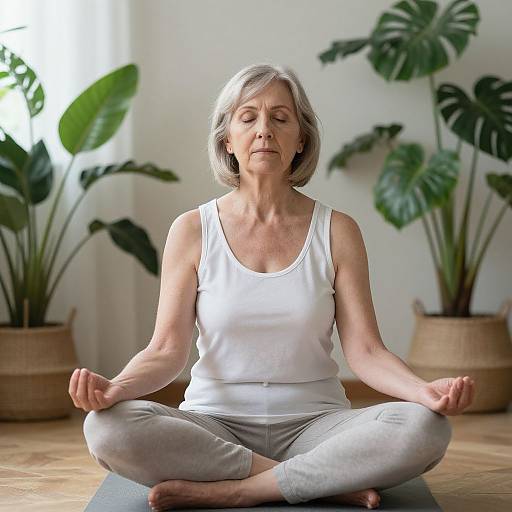 Serene Senior Woman Meditating Indoors