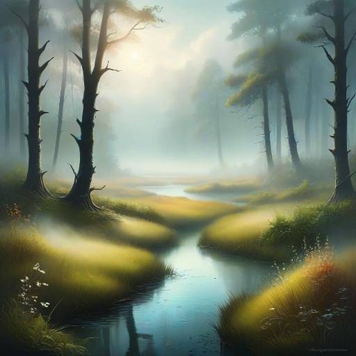 Misty Marshlands in a Dreamy Forest