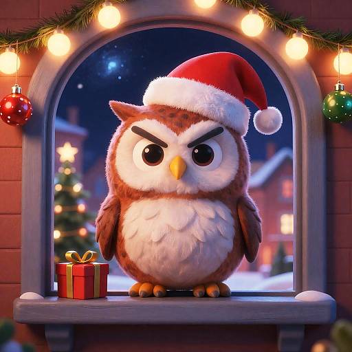Pixar-Style Grumpy Owl Christmas Night