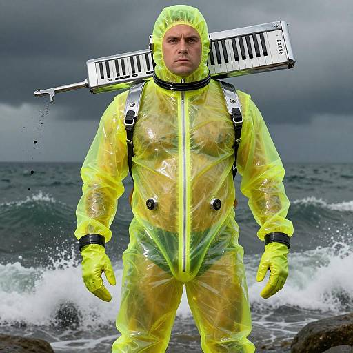 Burly Man in Fluorescent Latex Spacesuit
