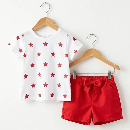Girls' Star Print T-shirt and Red Shorts Set