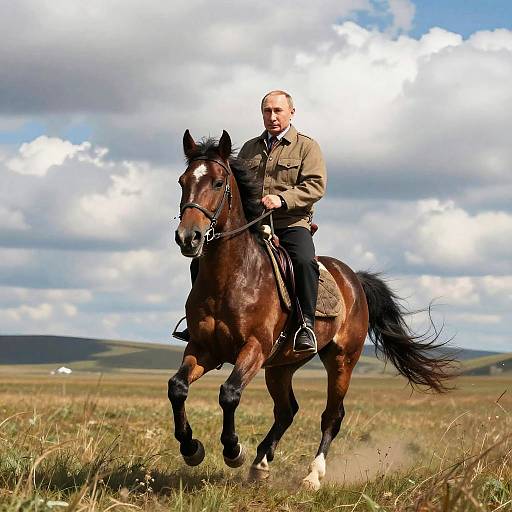 Putin Horse Riding on Open Steppe
