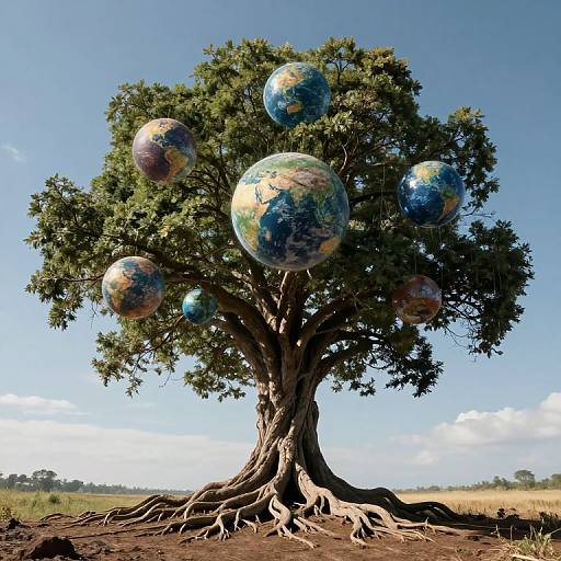 Ancient Tree with Cosmic Worlds