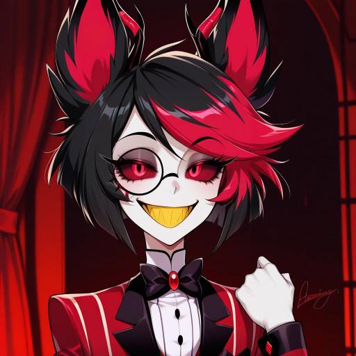 Illustration of Alastor (hazbin hotel), hazbin hotel in the style of Menyoujan