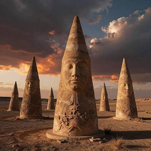 Surreal Desert Conehead Statues
