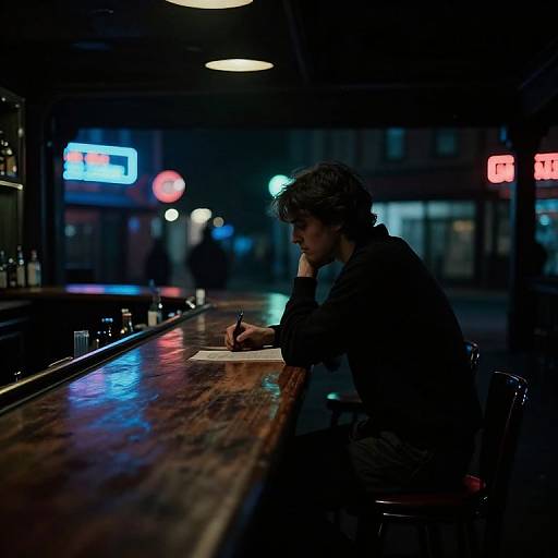Lonely Night at Neon-Lit Bar