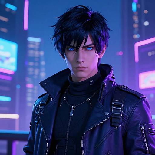Cyberpunk Male in Neon Cityscape