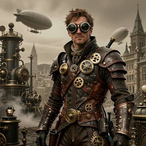Steampunk Character in Victorian City