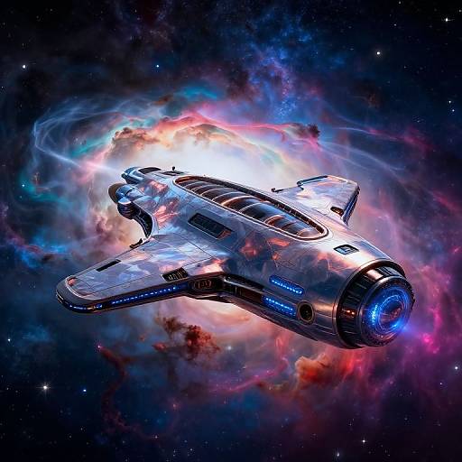Futuristic Spacecraft in Vibrant Nebula