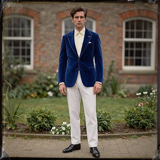 Elegant Man in Blue Velvet Blazer