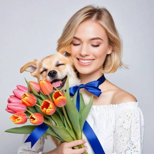 Cheerful Girl Holding a Flower Bouquet