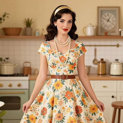 Retro Rockabilly Woman in Vintage Kitchen