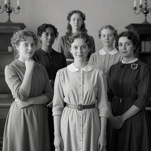 Black and White Portrait of Seven 19th-Century Women