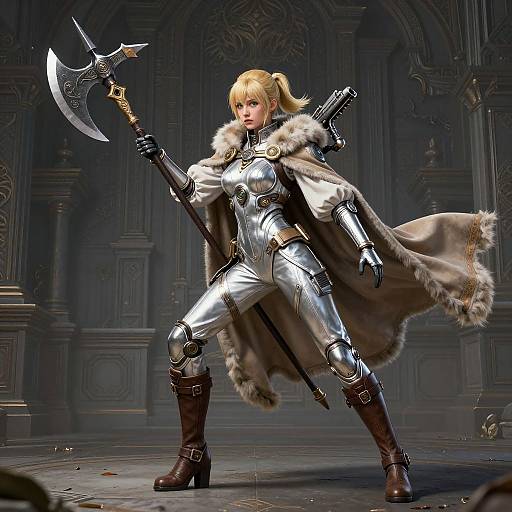 Futuristic Space Traveler with Halberd