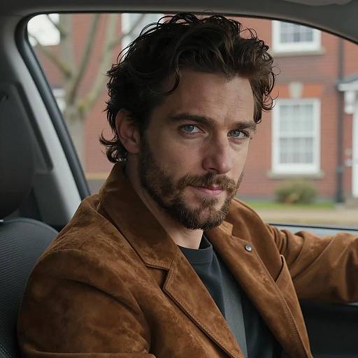 Man with Mocking Eyes in Car