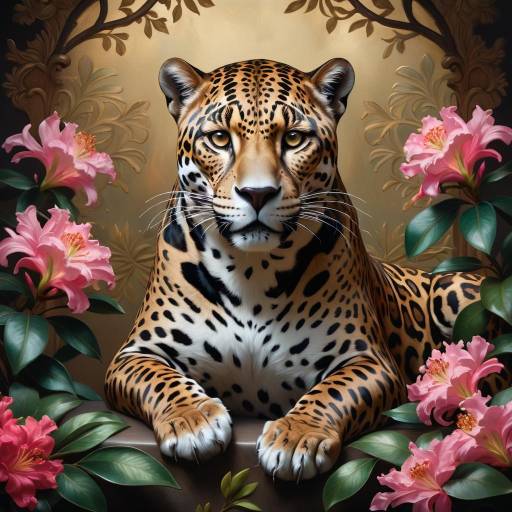 Regal Jaguar Amidst Blooming Azaleas