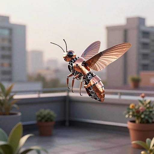 Copper Mechanical Hummingbird at Dawn