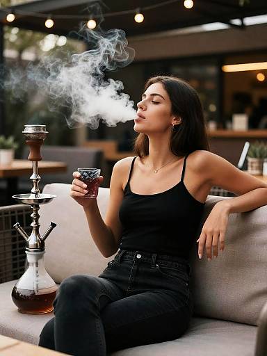 Relaxed Terrace Shisha Portrait Brunette