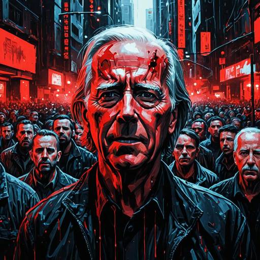 Dystopian Cyberpunk Crowd with Central Figure