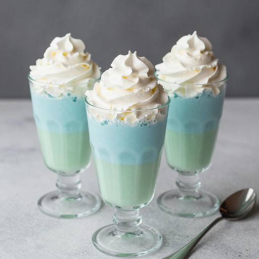 Layered Blue and Green Milkshakes with Whipped Cream