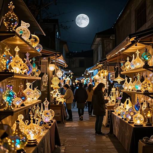 Moonlit Bazaar of Glowing Sculptures