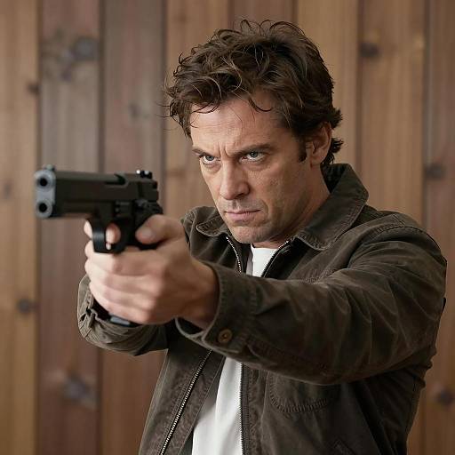 Intense Man Aiming Handgun Photograph