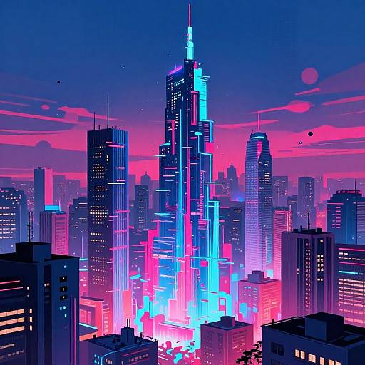 Glitch Art Futuristic Cityscape