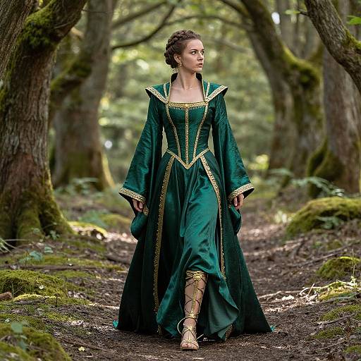 Mystical Woman in Emerald Silk Robe