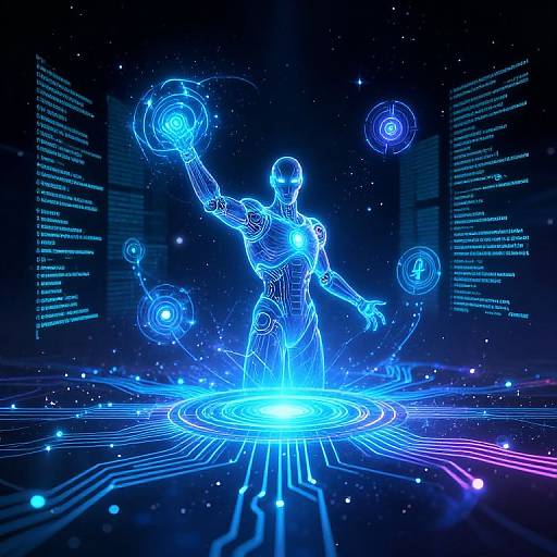 Cybernetic Mage Casting Neon Spells