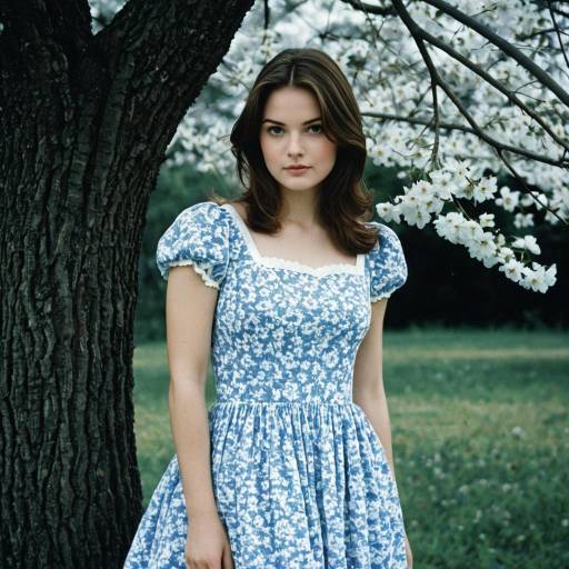 Girl in Belle Blue Dress Under Tree