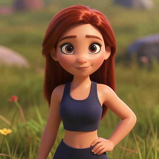 Animated Redhead Woman in Sporty Outfit