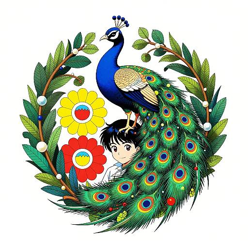 Ornate Peacock Vines Manga Logo