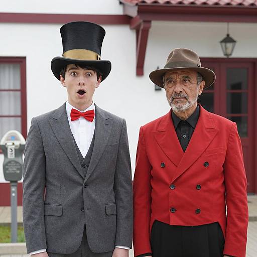 Surprised Encounter in Stylish Attire