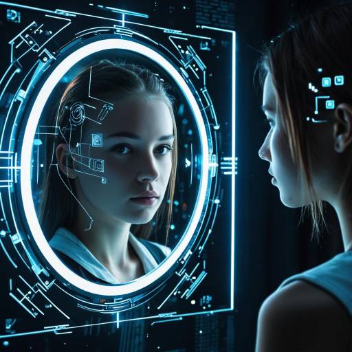 Teen Girl with Cybernetic Implants in Futuristic Mirror