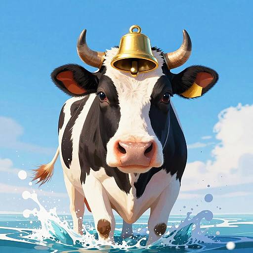 Cow Bursting Through Water Wave