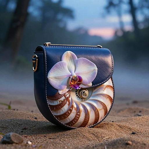 Orchid-Pattern Mechanized Nautilus Satchel Close-Up
