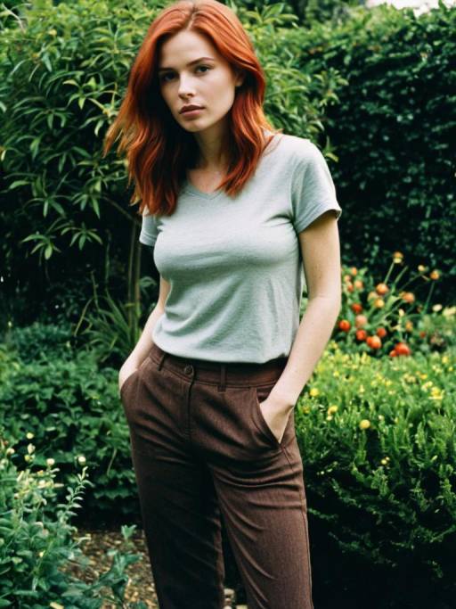 Red-Haired Woman in a Lush Garden