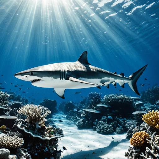 Great White Shark Swimming Over Coral Reef