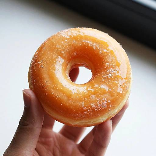 Hand Holding Glazed Sugared Donut