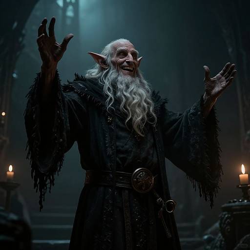 Elderly Dark Elf Necromancer Preaching