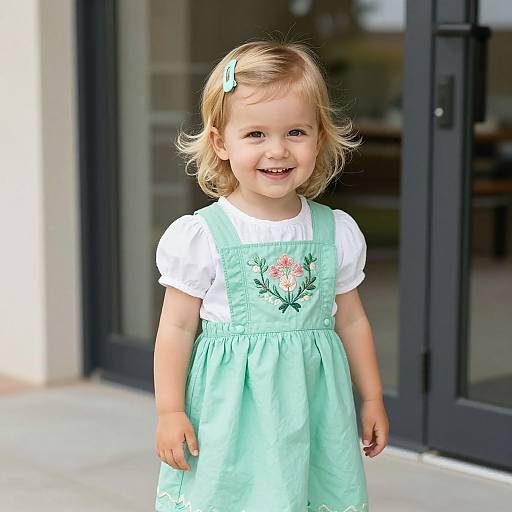 Toddler Girl Portrait Near Modern Entrance