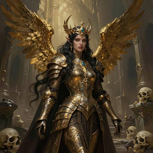 Dark Fantasy Elf Queen in Golden Armor