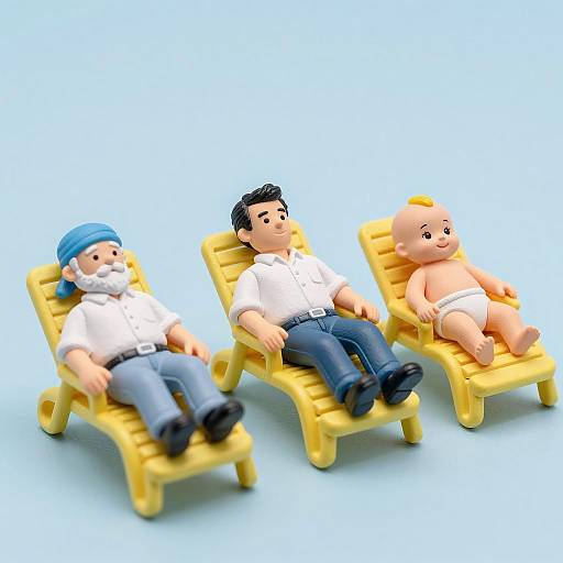 Three Relaxed Figurines on Lounge Chairs