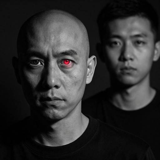 Black and White Portrait with Red Glowing Eye