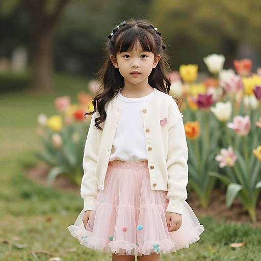 Pre-teen girl with mini twists in flower garden