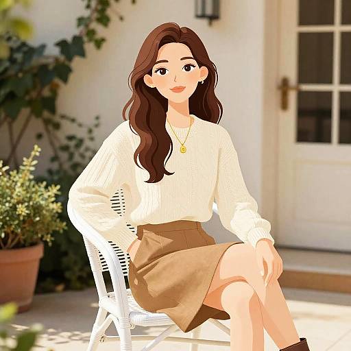 Elegant Young Woman in Sunlit Garden