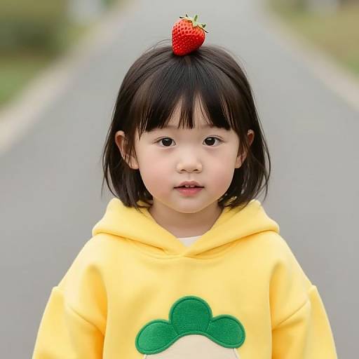 Girl Wearing Strawberry Leaf Hoodie