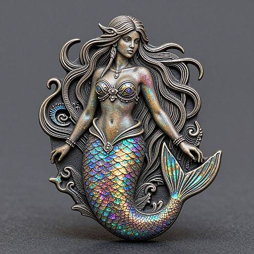 Detailed Mermaid Line Art Trinket