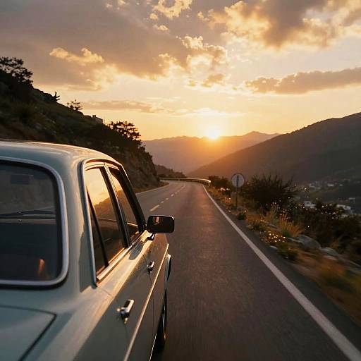 Vintage Car Sunset Mountain Drive