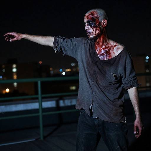 Dark Rooftop Portrait of a Disfigured Man